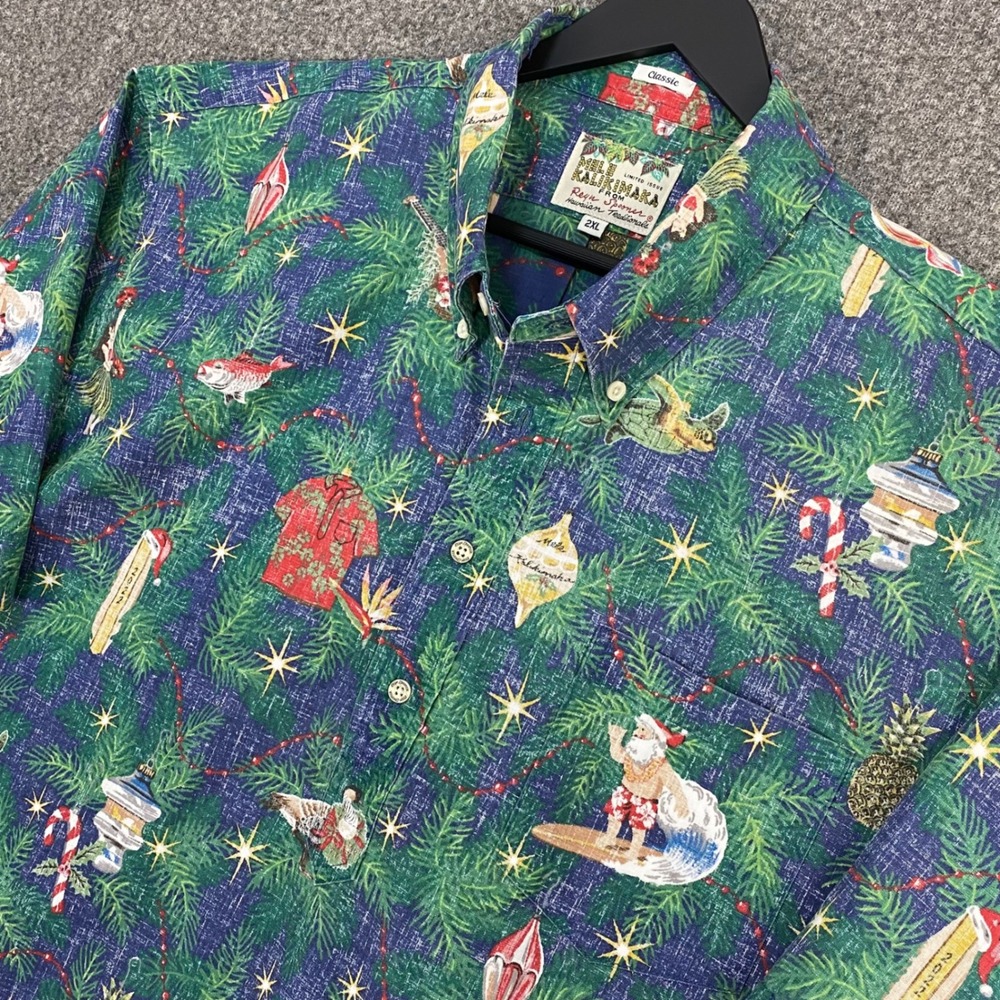 Reyn Spooner Mele Kalikimaka Hawaiian Shirt Men 2XL Blue Christmas 2022 Aloha - Picture 9 of 16